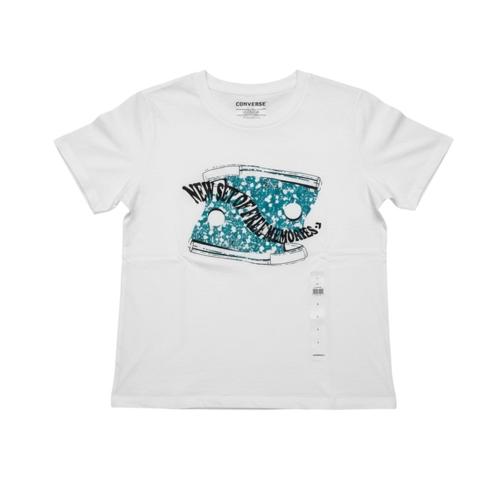 Converse Green High Tops Graphic Tee White Green Knit Short Sleeve L